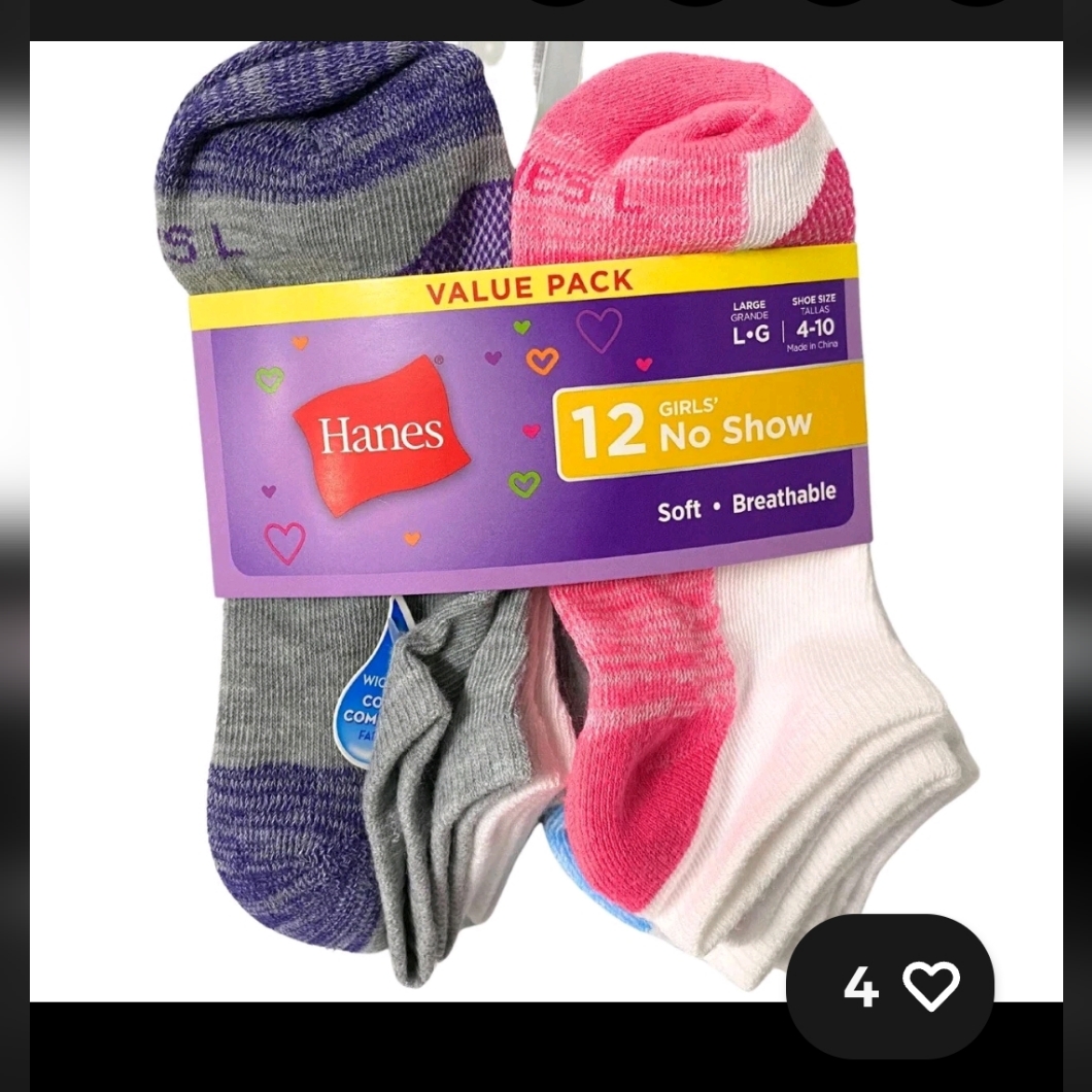 Nwt! 12 Pair! - Hanes Girls- Cool Comfort No Show Socks Value Pack